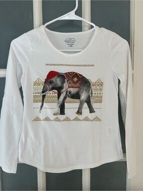 Girls Long-Sleeve Elephant Graphic Tee by Roebuck & Co, size L (14)